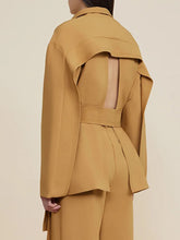 Solid Spliced Lace Up Blazers Notched Collar